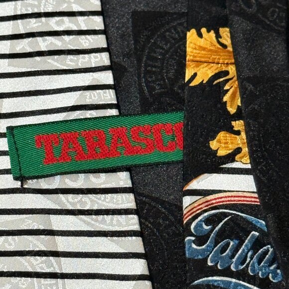 Tabasco Gulf Shrimp Mens Red Blue White Black Striped Tie - Picture 3 of 5